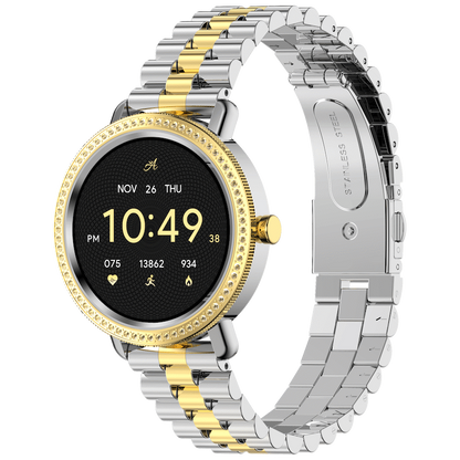 Volkano Ayla Collection Jewelled Smartwatch With 2 Colour Metal link strap