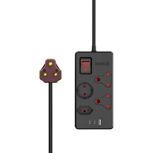 High Surge 4 Way Multi-plug PD20W Dual USB-C + USB - 0.5M - BK