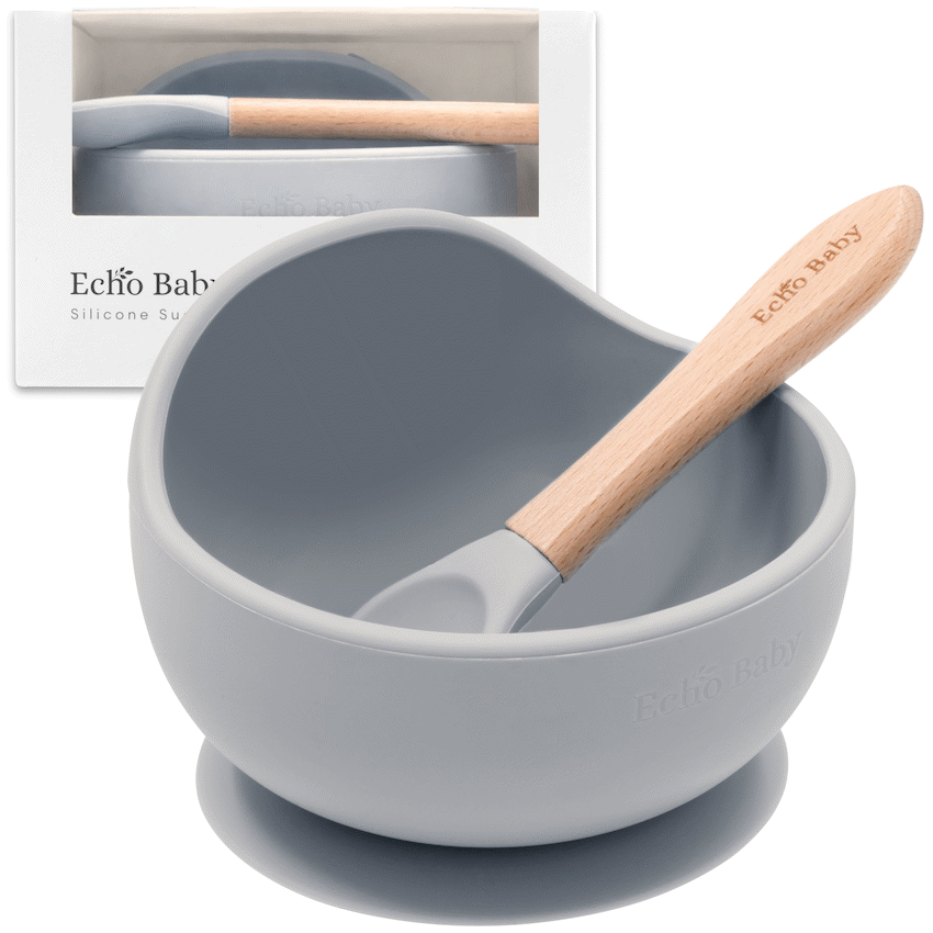 Echo Baby Silicone Suction Bowl and Spoon Set - Stone