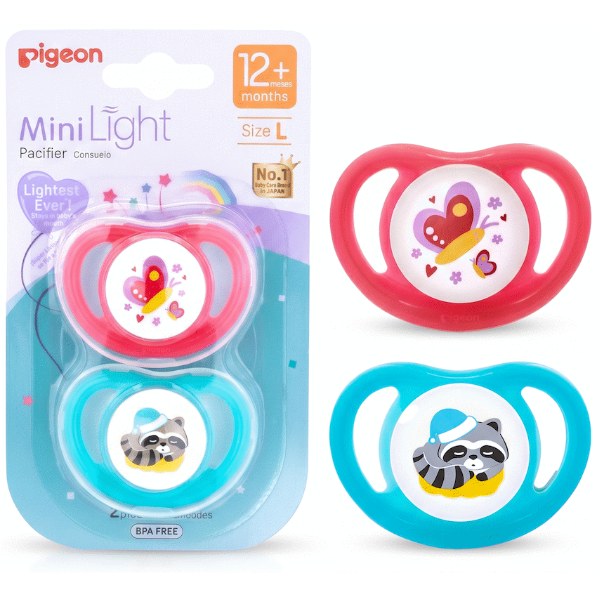 Pigeon - Minilight Pacifier (2 Pc) - L Butterfly/Raccoon