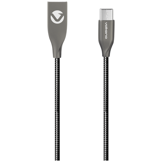 Volkano Iron Series Round Metallic Spring Type-C Cable 1.2m - Black