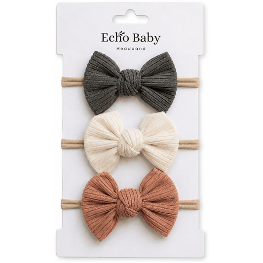 Echo Baby Bow Headbands - Set of 3 (Pebble, Amber, Stone)