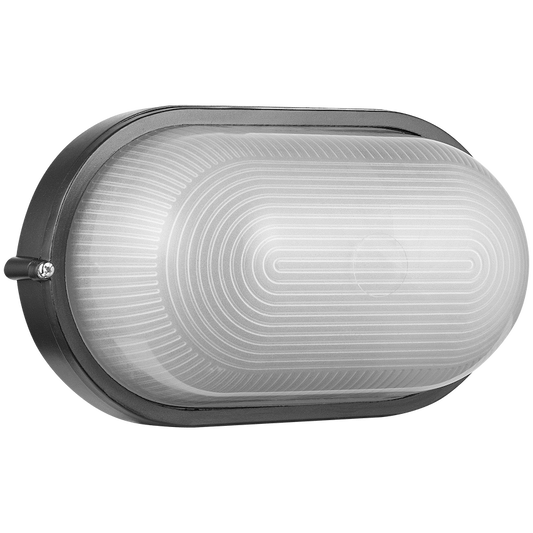 Ellies Illume Series - Large AC Oval Bulkhead - Aluminium  + Glass - E27 Base -BK