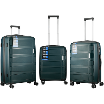 Travelwize Tourer PP 3Pc 4-wheel Spinner Luggage Set Petrol