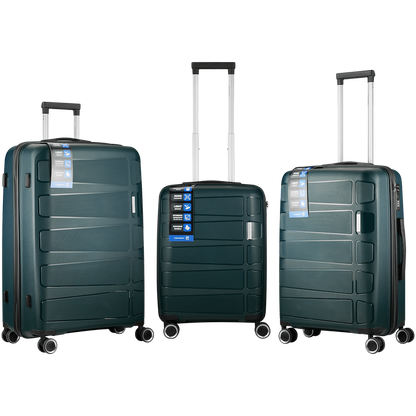 Travelwize Tourer PP 3Pc 4-wheel Spinner Luggage Set Petrol