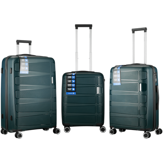 Travelwize Tourer PP 3Pc 4-wheel Spinner Luggage Set Petrol