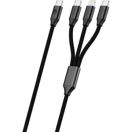 Volkano Weave Series 65w 3-in-1 Charge Cable - Black