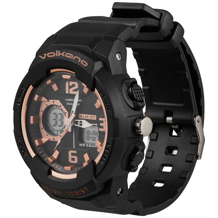 Volkano Session Series Sports Watch - Black with Rose Gold