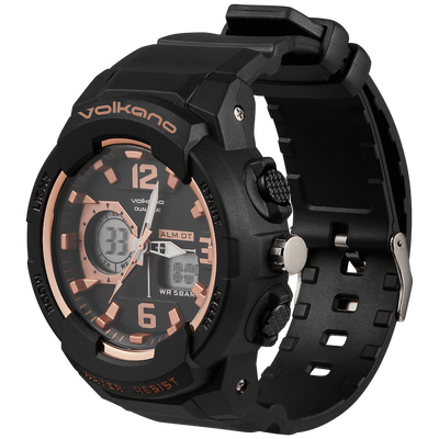 Volkano Session Series Sports Watch - Black with Rose Gold