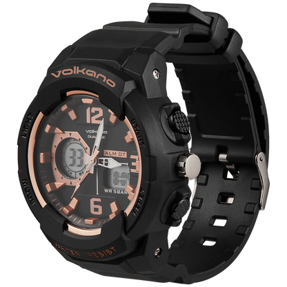 Volkano Session Series Sports Watch - Black with Rose Gold