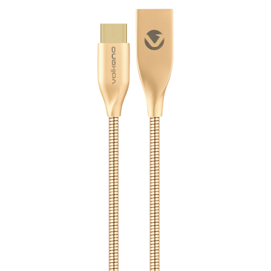 Volkano Iron Series Round Metallic Spring Type-C Cable 6ft - Champagne Gold