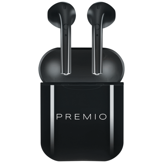 Premio V4 + Series TWS Earphones + Charging Case + Cover - Black with White Cover