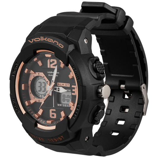 Volkano Session Series Sports Watch - Black with Rose Gold
