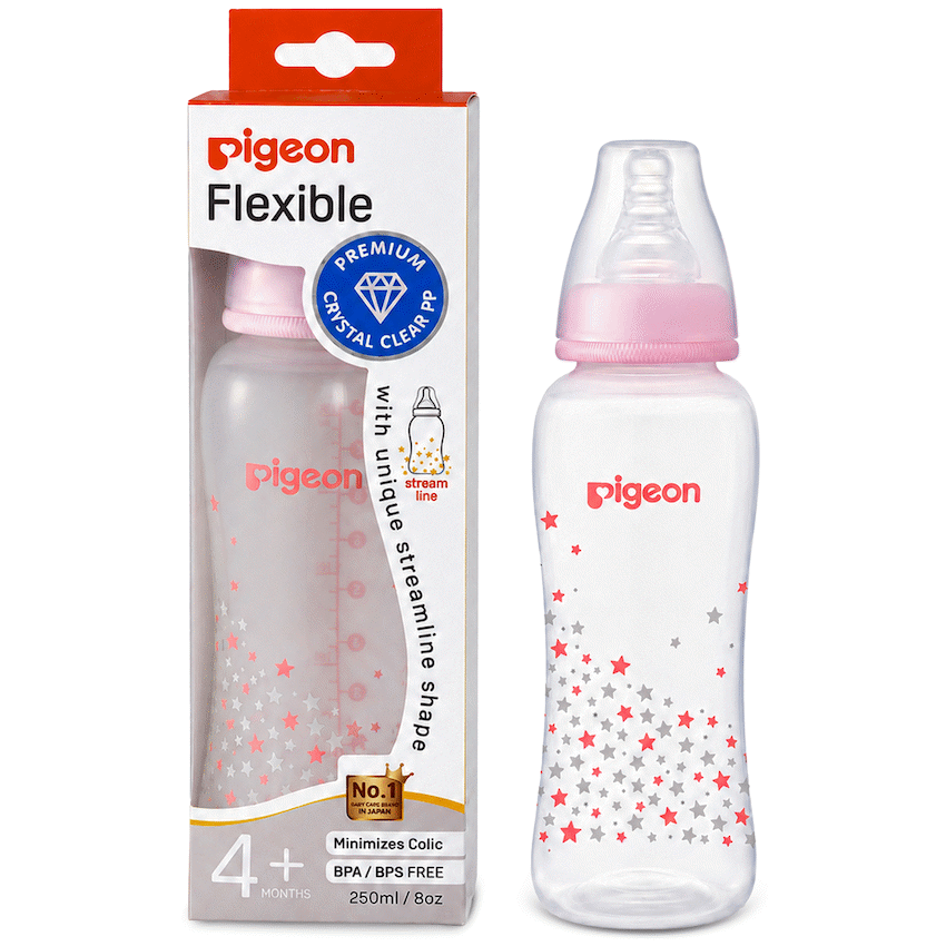 PIGEON FLEXIBLE BOTTLE STREAMLINE PINK STAR 250ML