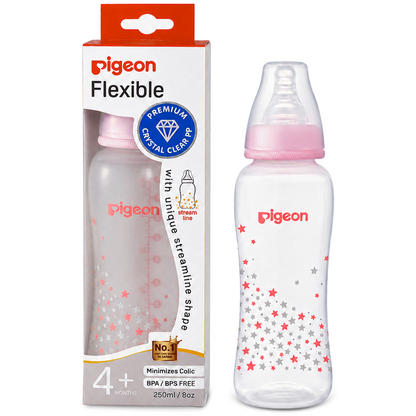 PIGEON FLEXIBLE BOTTLE STREAMLINE PINK STAR 250ML