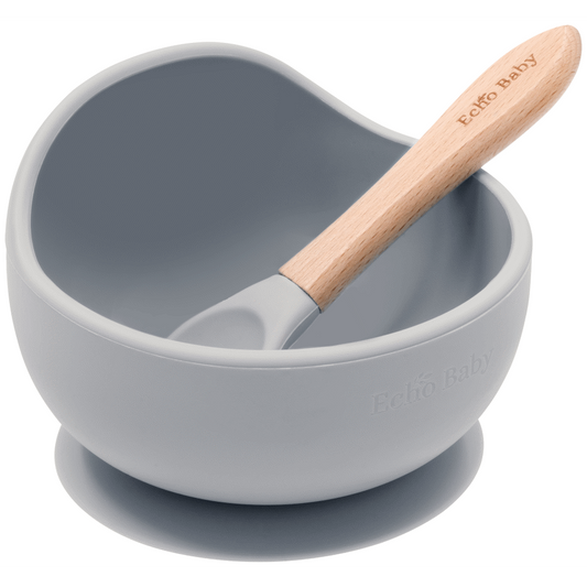 Echo Baby Silicone Suction Bowl and Spoon Set - Stone