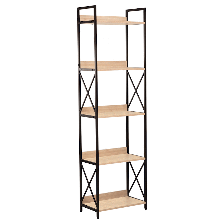 Everfurn Scandanavian Tall Bookcase with Steel Frame