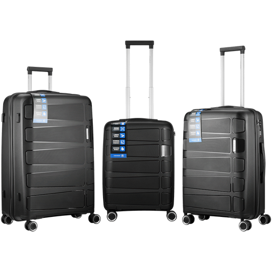 Travelwize Tourer PP 3Pc 4-wheel Spinner Luggage Set Black