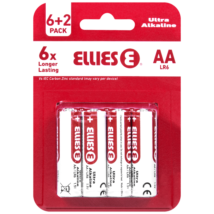 Ellies Ultra Series - Alkaline Batteries AA 6 + 2 Pack -WT