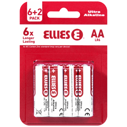 Ellies Ultra Series - Alkaline Batteries AA 6 + 2 Pack -WT