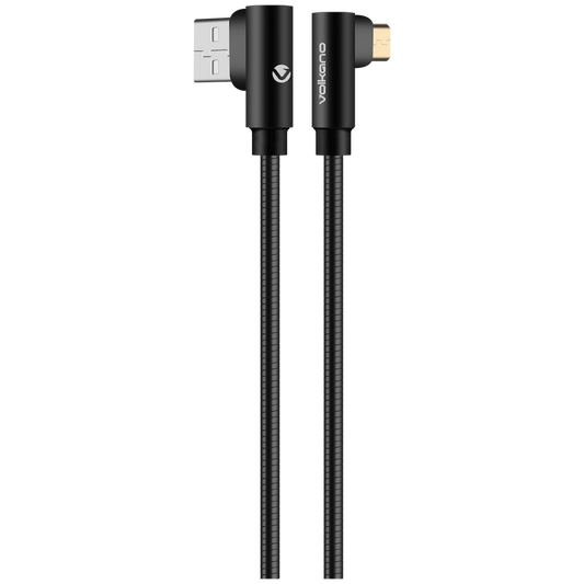 Volkano Iron Series Round Metallic Spring 90deg Micro USB Cable 1.2m - Black