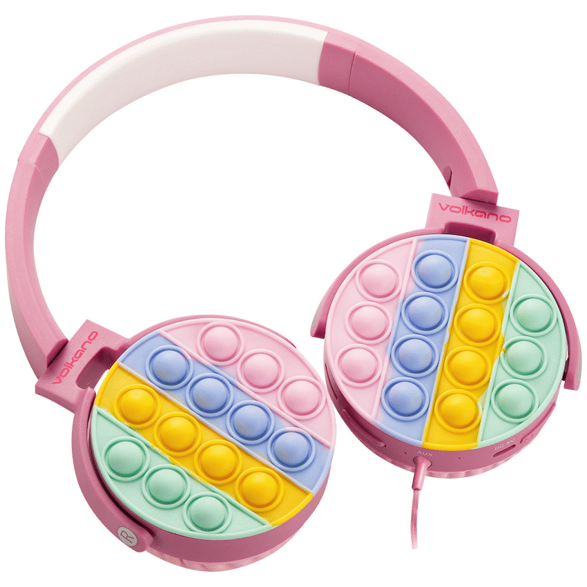Volkano Kids Rainbow Popper Wired Headphones with 3.5mm Aux - Pink