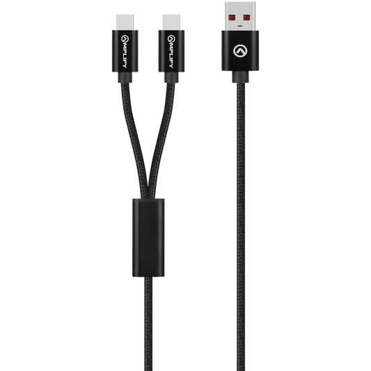 Amplify Linked Series USB to 2 x USB-C Braided Cable 60W 1.2m - Black