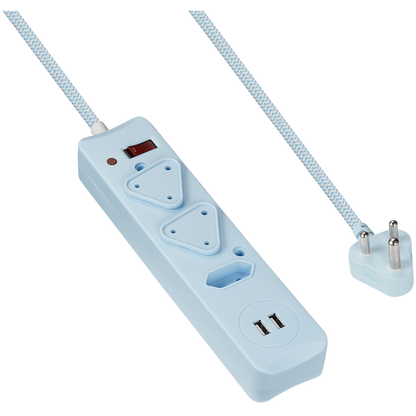 SWITCHED 3 Way Medium Surge Protected Multiplug with Dual 2.4A USB Ports 0.5M Braided Cord