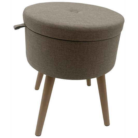 Sophie Round Storage Stool with Wooden Legs - Brown