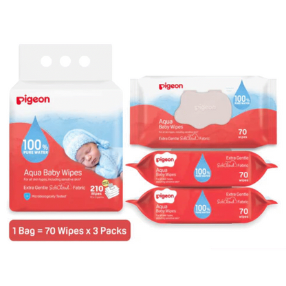 PIGEON AQUA BABY WIPES 70's FLIPTOP  3-IN-1