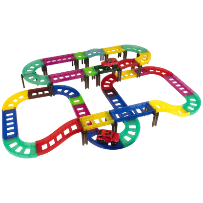 Edu-Matic Mini-Mag Magnetic Tile Tracks with 2 Cars and 93 Pieces