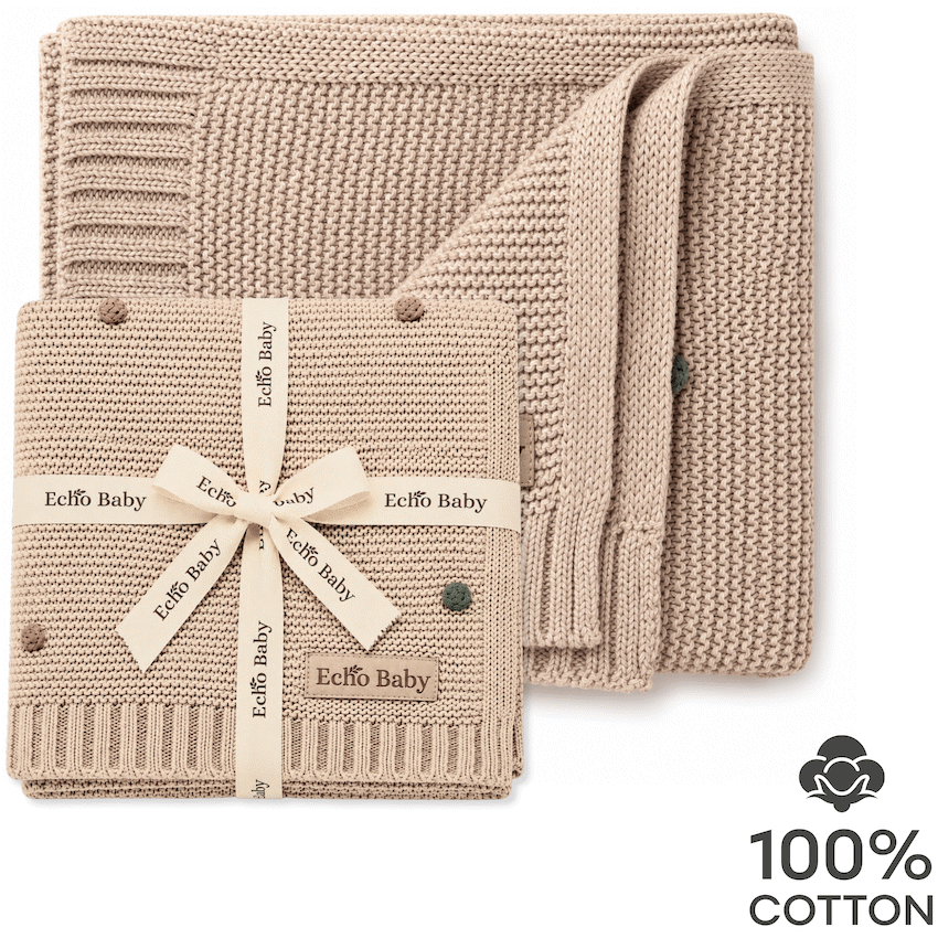 Echo Baby Knitted Baby Blanket - Camel
