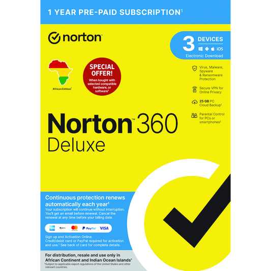 NORTON 360 DELUXE 25GB AF 1 USER 3 DEVICE 12MONTH