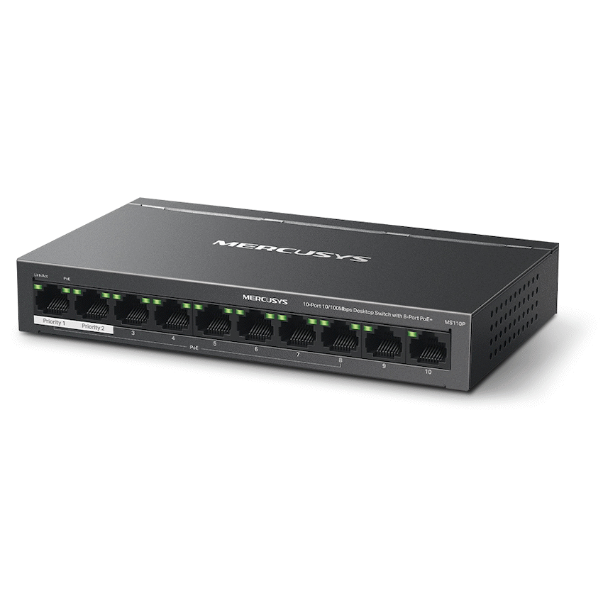 TP-Link Mercusys MS110P 10-Port 10/100Mbps Desktop Switch with 8-Port PoE+