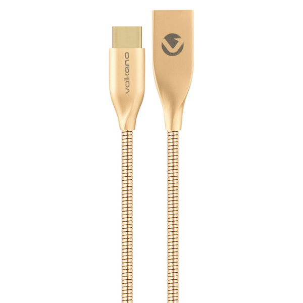 Volkano Iron Series Round Metallic Spring Type-C Cable 6ft - Champagne Gold
