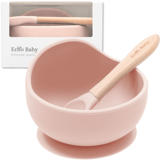 Echo Baby Silicone Suction Bowl and Spoon Set - Rose