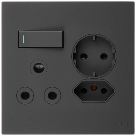Ellies 3 Way (3 Pin; SANS 164-2; Schuko) Single Switch Socket 4x4 (100mmx100mm) -BK