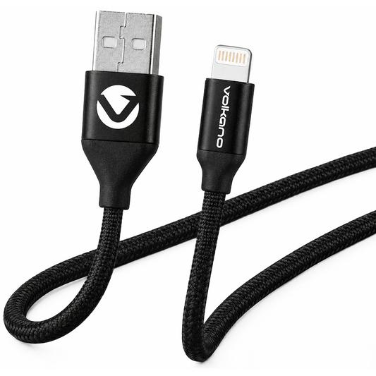 Volkano Weave Series Fabric Braided MFI Lightning Cable 27W 1.2m - Black
