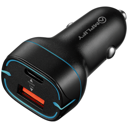 Amplify Volto Series Dual Car Charger 32W (Type-C + USB) - Black