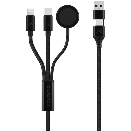 Volkano Weave Series 100W Braided 5-in-1 Charge and Data Cable 1m - Black