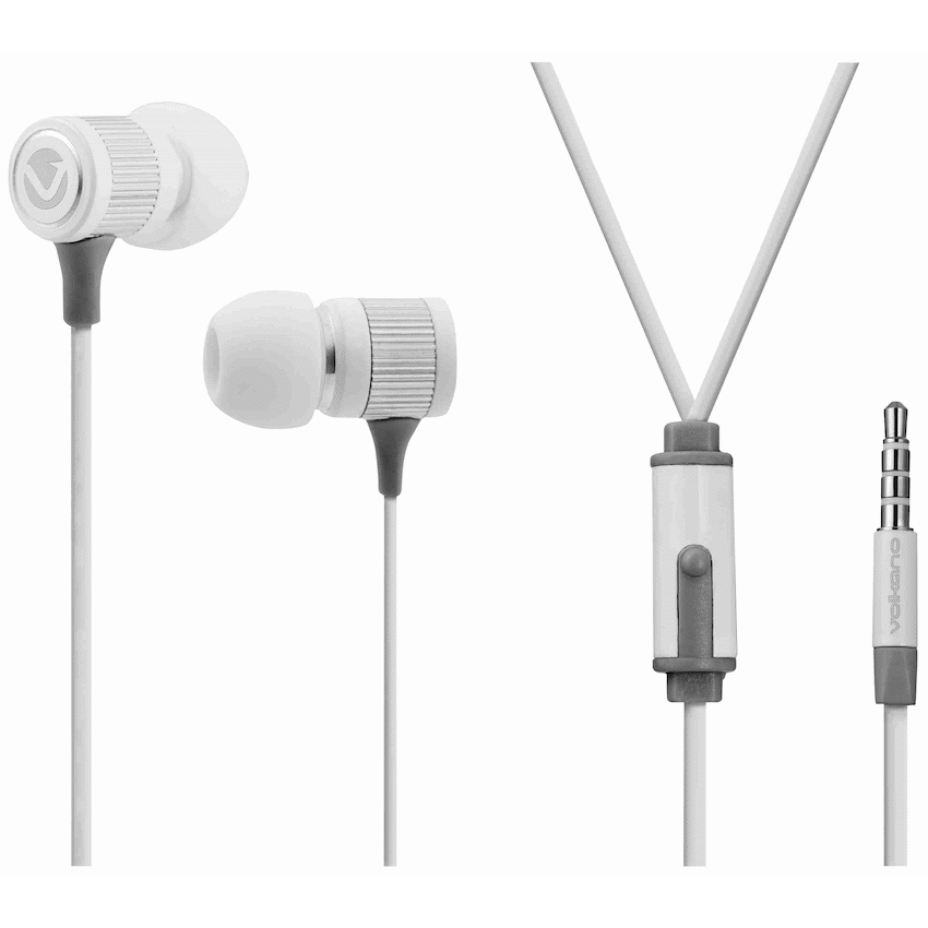 Volkano Earphones with Mic - Metallic Series - White