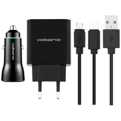 Volkano Cupla Series 3.1a Dual Output Charger + Volkano Cruise Duo Series Car Charger