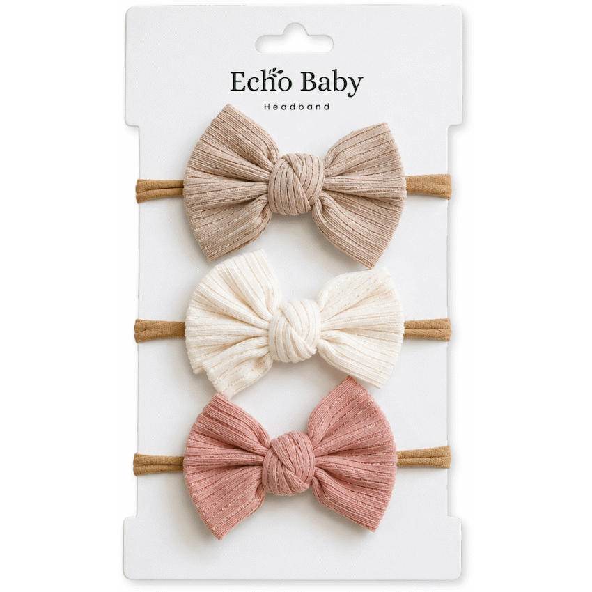 Echo Baby Bow Headbands - Set of 3 (Bone, white, pink)