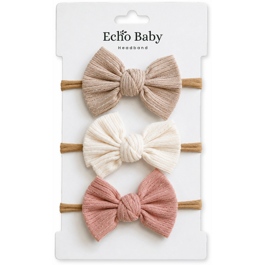 Echo Baby Bow Headbands - Set of 3 (Bone, white, pink)