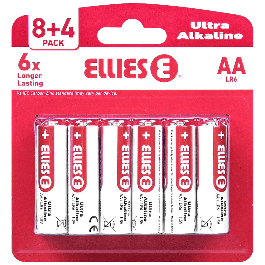 Ellies Ultra Series - Alkaline Batteries AA 8+4 Value Pack - WT