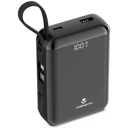 Volkano Solace Series 20 000 mAh Power Bank with Built-in USB-C & Lightning Cable - Black