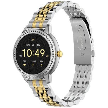 Volkano Ayla Collection Round Smartwatch With 2 Colour Metal link Strap