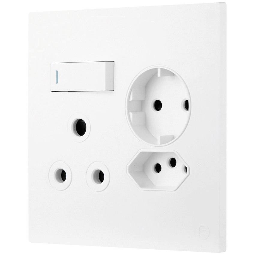 Ellies 3 Way (3 Pin; SANS 164-2; Schuko) Single Switch Socket 4x4 (100mmx100mm) -WT