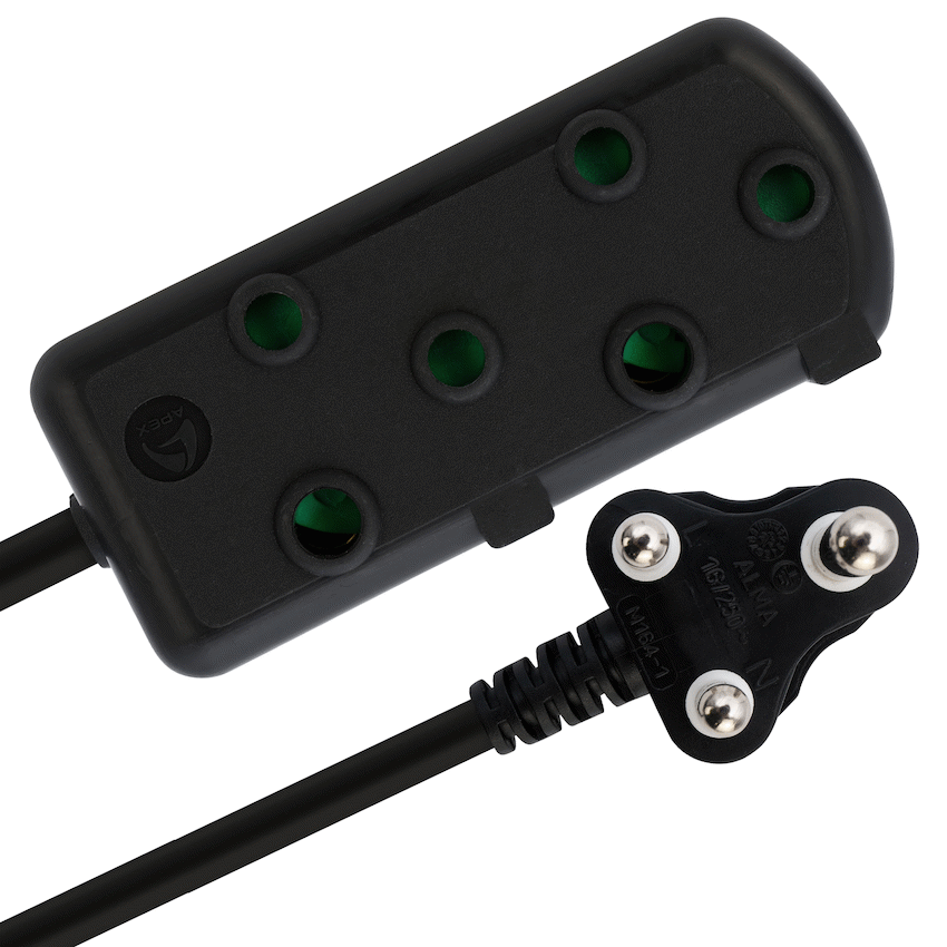 Switched Light Duty Side by Side (SBS) Extension Leads 5m - BK