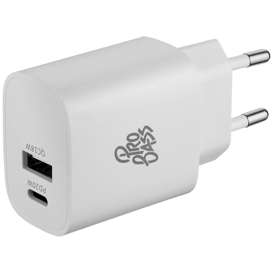 Pro Bass Rapidcharge Series 20w+18w Dual USB and Type-C Wall Charger - White